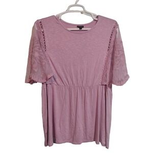 Torrid NWT crew neck lace dolman sleeves baby doll pink blouse woman 3X (3)